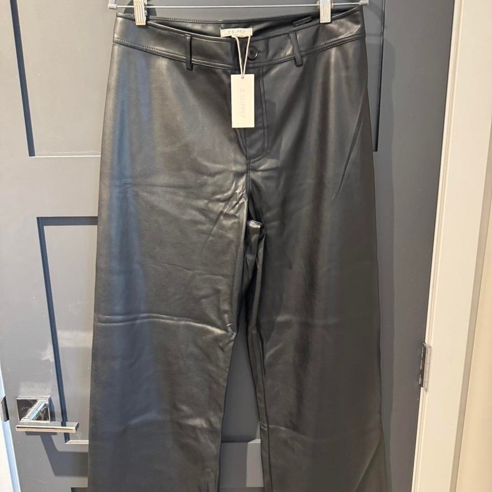 Z Supply Rilynn Faux Leather Pant Black Wide Leg High Waist XL ZP244506S NWT